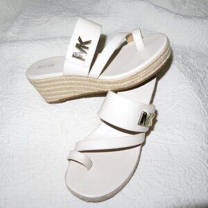 Michael Kors Sidney leather Espadrille Wedge Sandals Cream Size US 8 M EUC